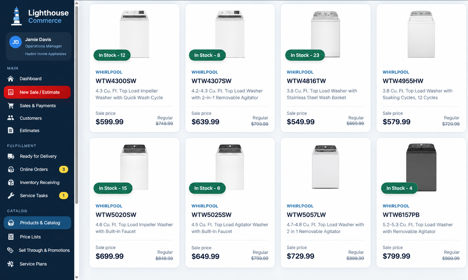 Commerce product catalog with inventory and pricing